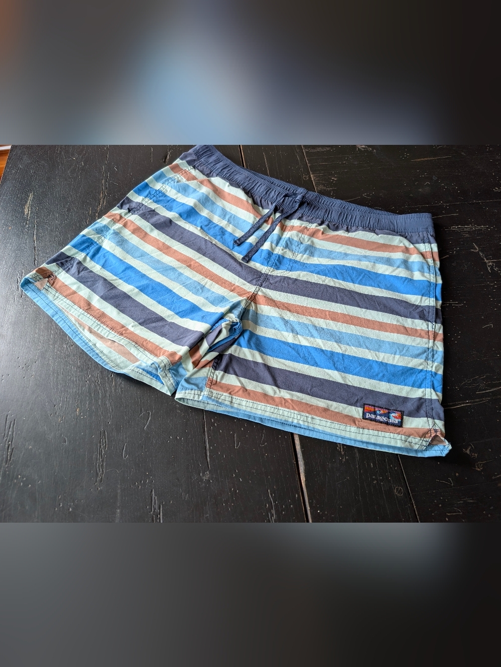 Patagonia Mens' Wavefarer Volley Swim Shorts Striped Size XL Nautical Beach